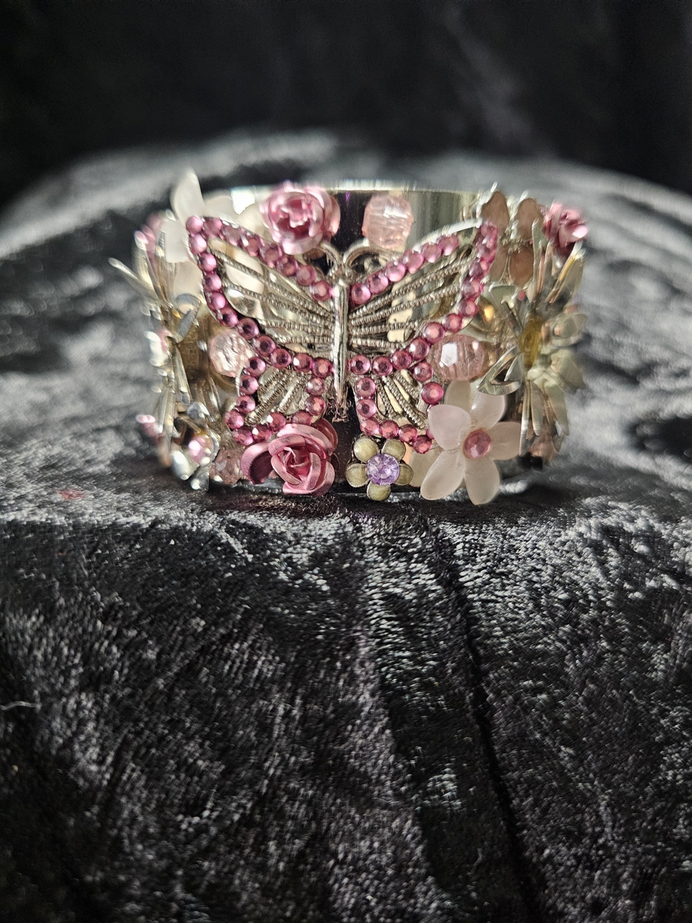 Pink Butterfly Floral Cuff Bracelet - Women Jewelry